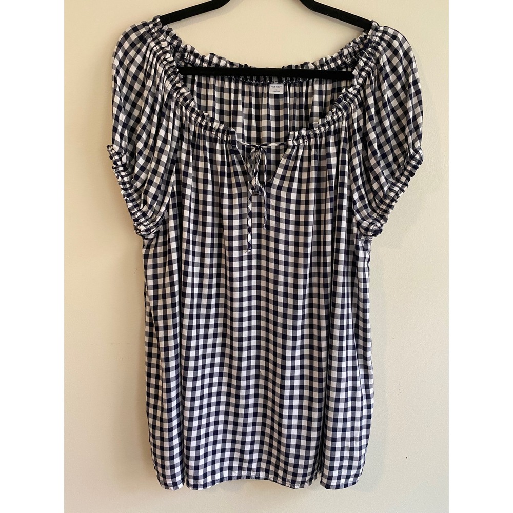 Old Navy Women's Top Cottage-core Gingham On/Off Shoulder Size L